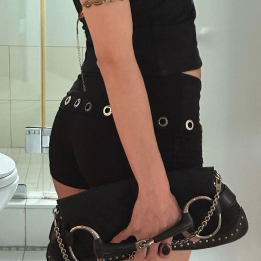 Hollow out autumn versatile low waist shorts for women