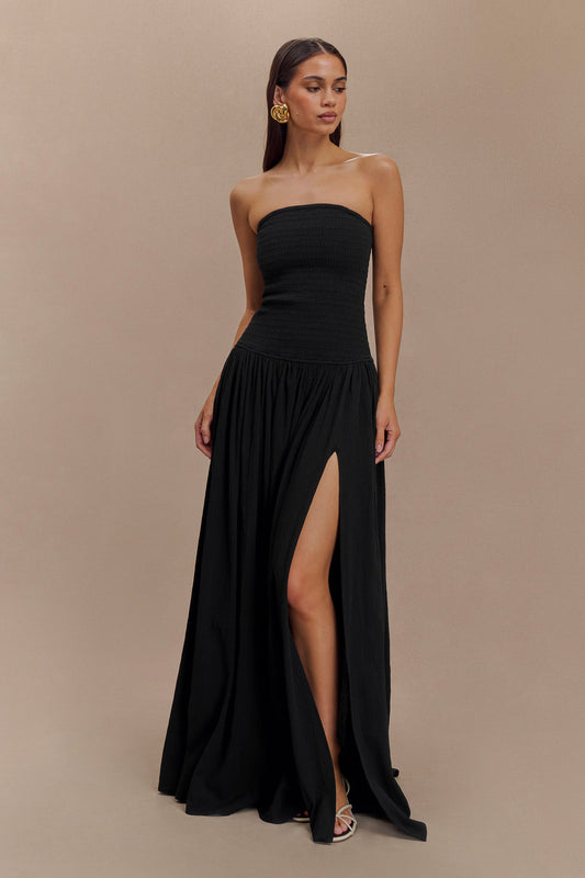 Women's Solid Color Sleeveless Backless Fitted Shirred Tube Dress Long Skirt Pleated
