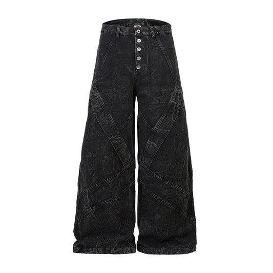 Casual Loose Heavy Workwear Wide Leg Floor-length Denim Long Pants