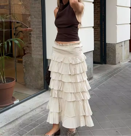 Women's Clothing INS Casual Versatile Layered Decorative Midi Skirt