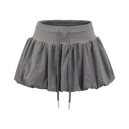 Drawstring flower bud fluffy short skirt half skirt