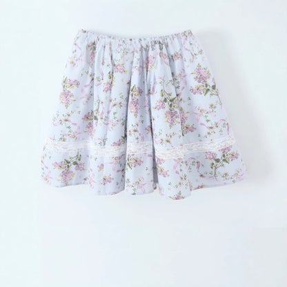 Lace V-neck printed suspender irregular dress short skirt