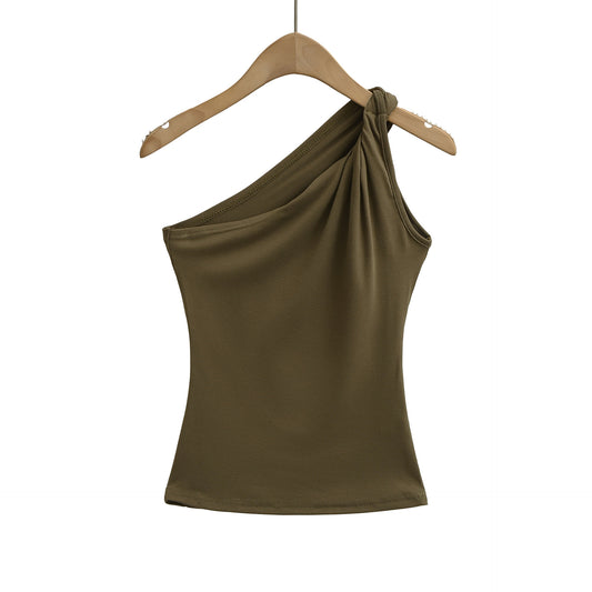 Single sided off shoulder slim fit vest