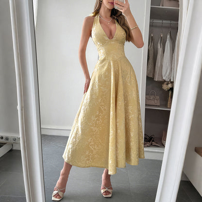 Elegant and Charming Off-the-Shoulder Waist-Cinching Long Dress for Women