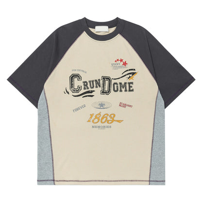 Short Sleeve T-Shirt Unisex Color Block Letter Graffiti Couple