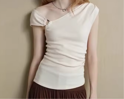 Slim Fit Irregular One-Shoulder Knit Tank Top