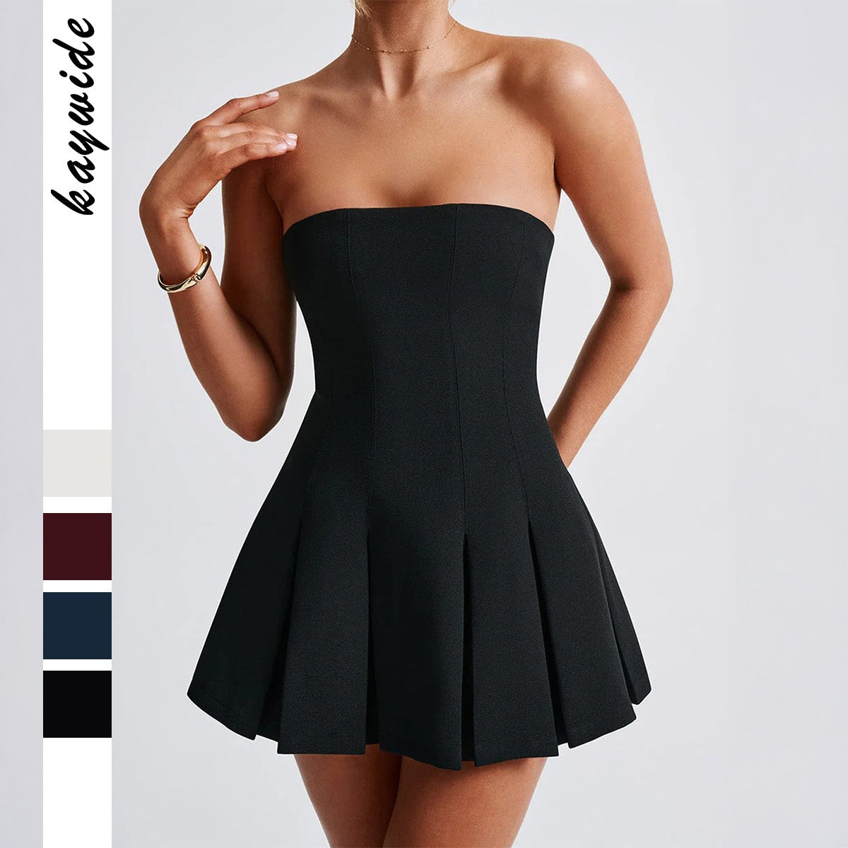 Elegant Evening Dress with Strapless Pleated Skirt Women's Dress