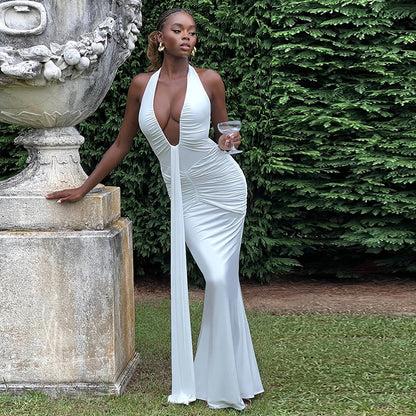Women's  Pure Color Halter Sleeveless Backless Sexy Dress