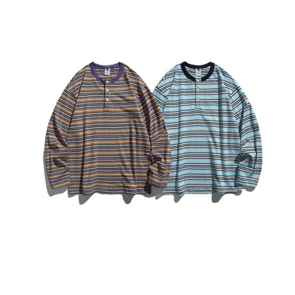 Loose Striped Long Sleeve T-Shirt Unisex Casual Sweatshirt