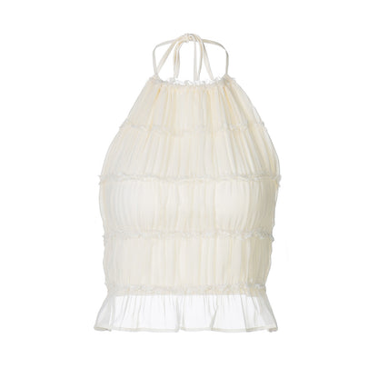 Backless Pleated Tie Crop Top for Women