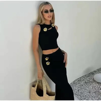 Women's Fashion Knitted Top + High-Waisted Skirt Set Seductive and Alluring