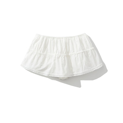 Women's Clothing Lace Trim Bow Drawstring Top + Short Skirt Pants