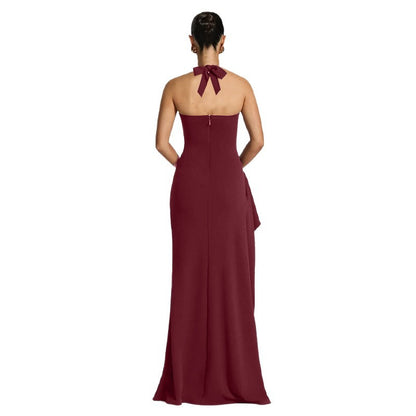 Halter Strap Chest-Emphasizing Slit Ruffle Strapless Dress  New Elegant