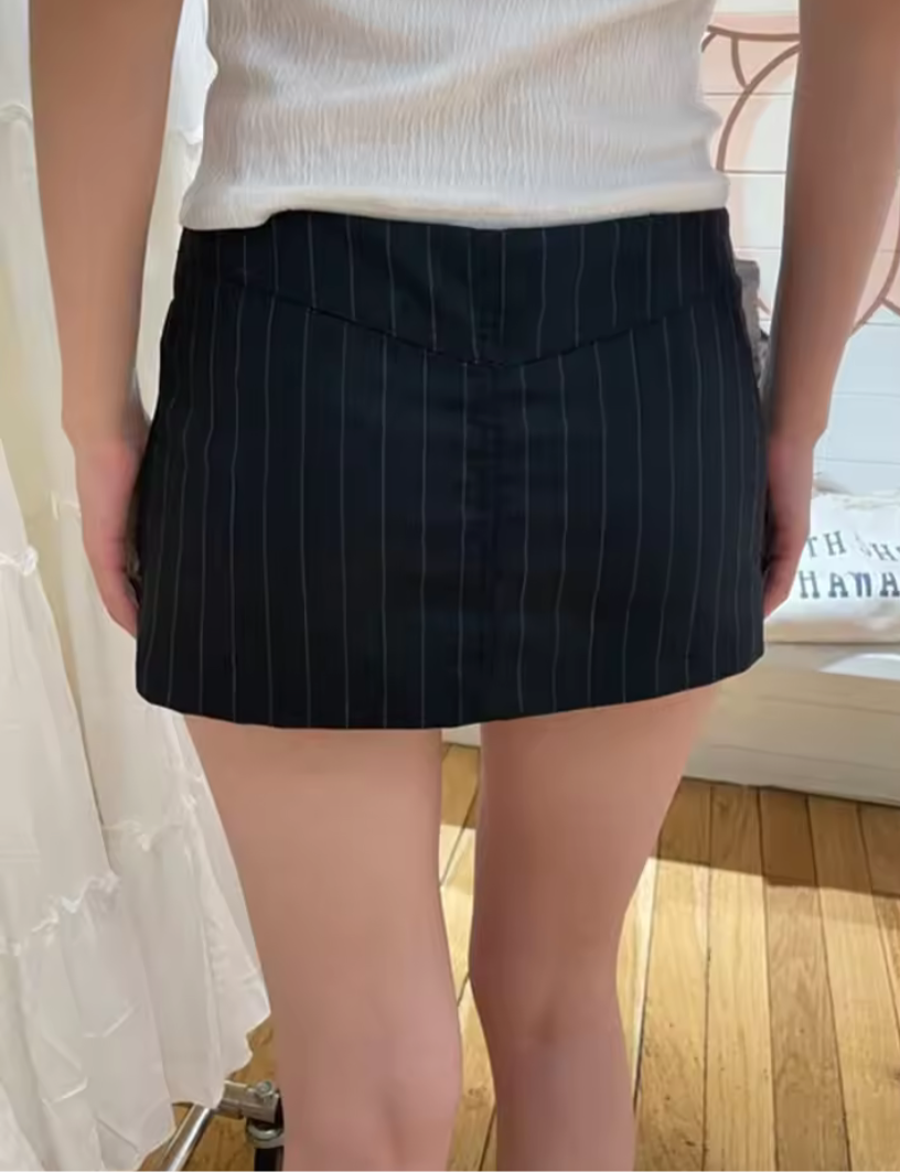 Vertical Striped Low-Waist Ultra-Short Skirt