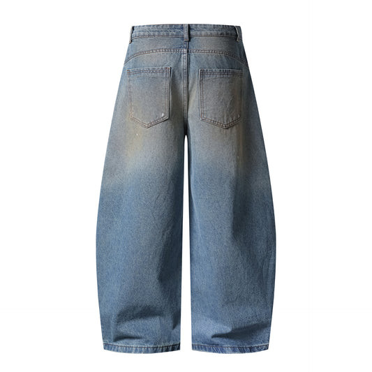 Washed Distressed Design Tapered Jeans for Women, Loose Fit Casual Wide-Leg Pants