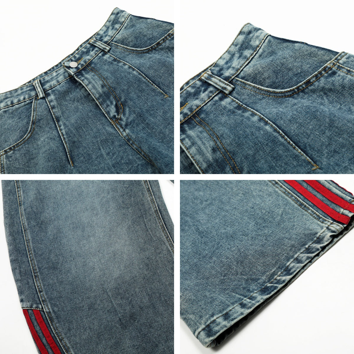 Wide-Leg Jeans Striped Color Block Splicing Loose Floor-Length Tapered Pants Unisex