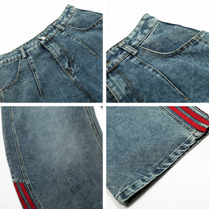 Wide-Leg Jeans Striped Color Block Splicing Loose Floor-Length Tapered Pants Unisex