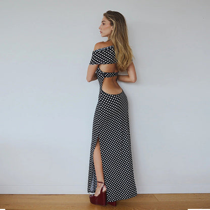Strapless neck hanging slim fit women's polka dot dress