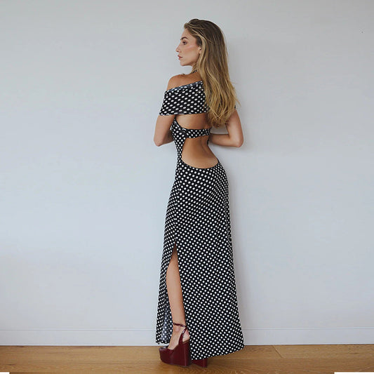 Strapless neck hanging slim fit women's polka dot dress