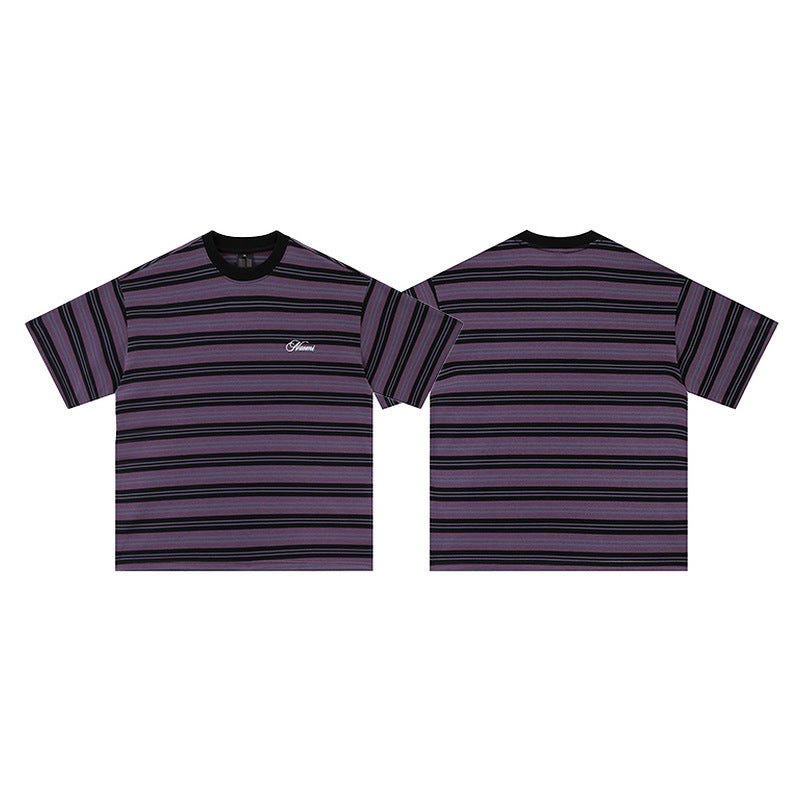 Round Neck Color Block Stripe T-Shirt for Men and Women