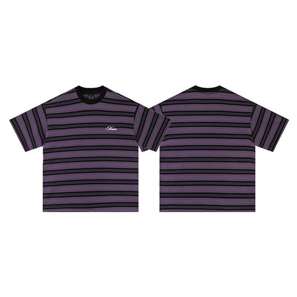 Round Neck Color Block Stripe T-Shirt for Men and Women
