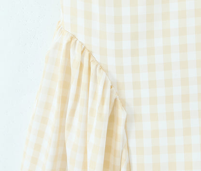 Plaid Elastic Waist Slim Fit Flared Strapless Long Dress