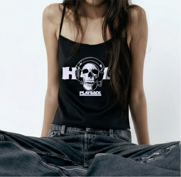 Gothic Skull Print Versatile Sexy Punk Fitted Slim Strapless