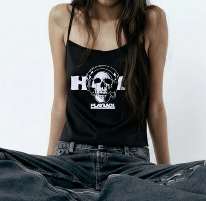 Gothic Skull Print Versatile Sexy Punk Fitted Slim Strapless