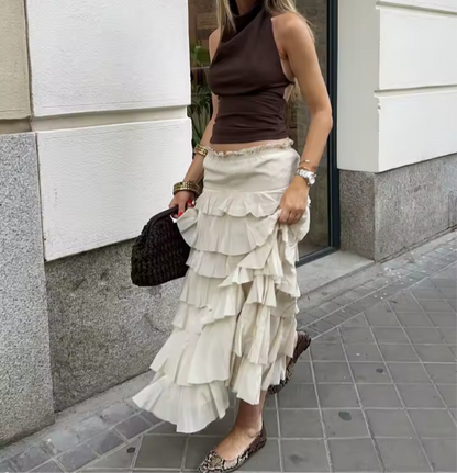 Women's Clothing INS Casual Versatile Layered Decorative Midi Skirt