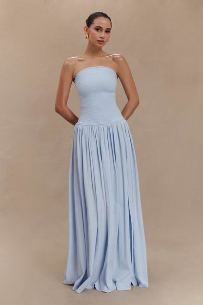 Women's Solid Color Sleeveless Backless Fitted Shirred Tube Dress Long Skirt Pleated