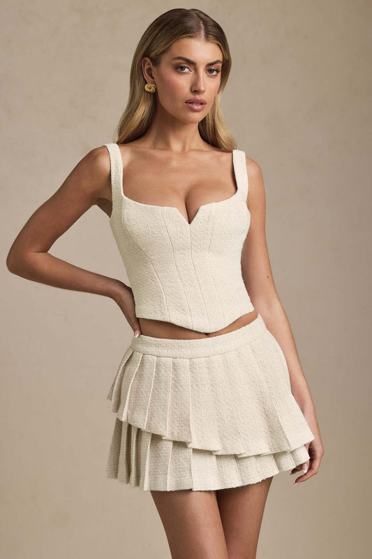 Women's Pure Color Casual Sleeveless Pleated Skirt Set Fitted Belted