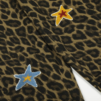 Leopard patterned star towel embroidered washed casual pants