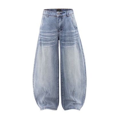 Washed Wide Leg Tapered Jeans Unisex Loose Slimming Long Pants