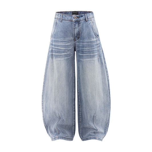 Washed Wide Leg Tapered Jeans Unisex Loose Slimming Long Pants