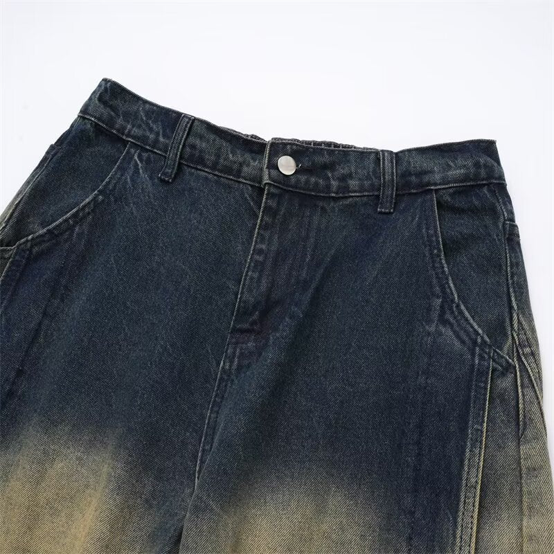 Gradient deconstruction curved knife jeans for men