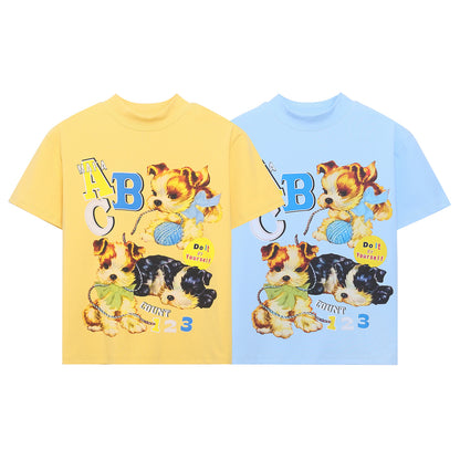 Spicy Girl Dog Print Short Sleeve T-Shirt Women Pure Cotton Slim Fit Regular Shoulder Short Top INS