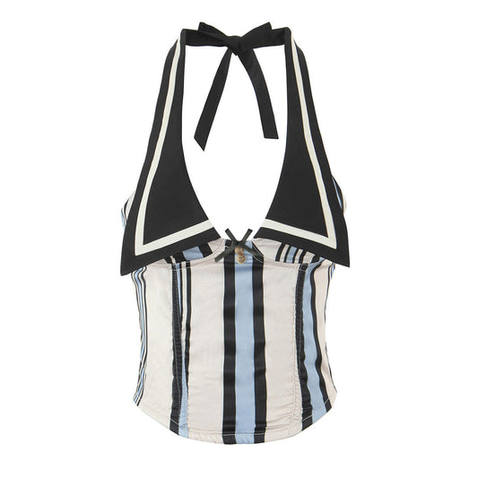 Bare back hanging neck small suspender+hip hugging short skirt