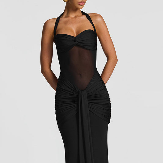 Sexy Charm Off-the-Shoulder Spliced Shirred Women's Dress