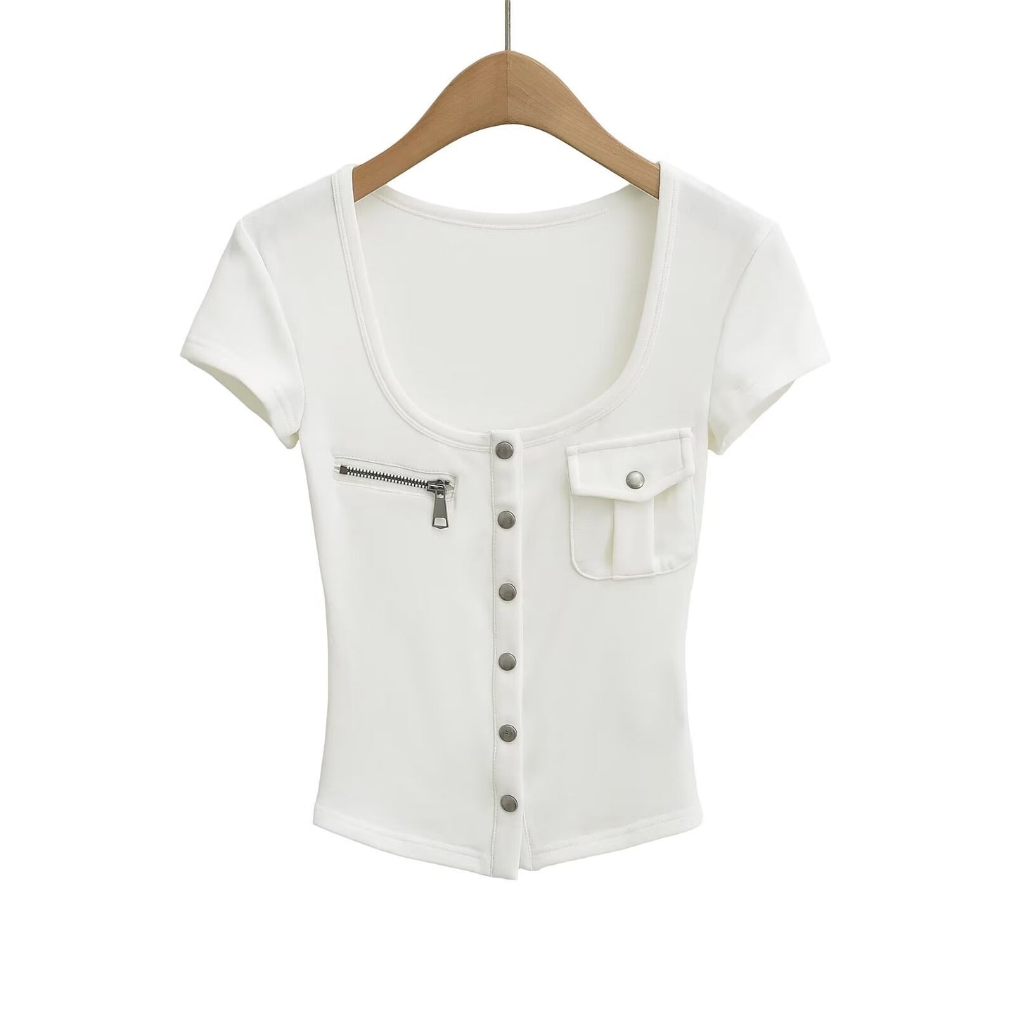 Short sleeved top U-neck slim fit T-shirt