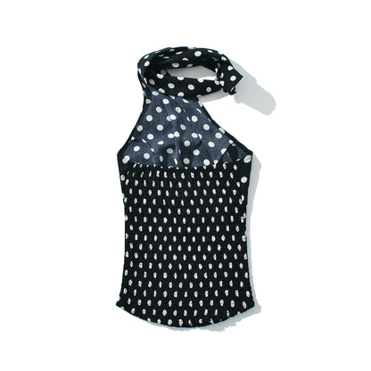 Women's Fashion Sexy Halter Polka Dot Tied Top + Skirt Set