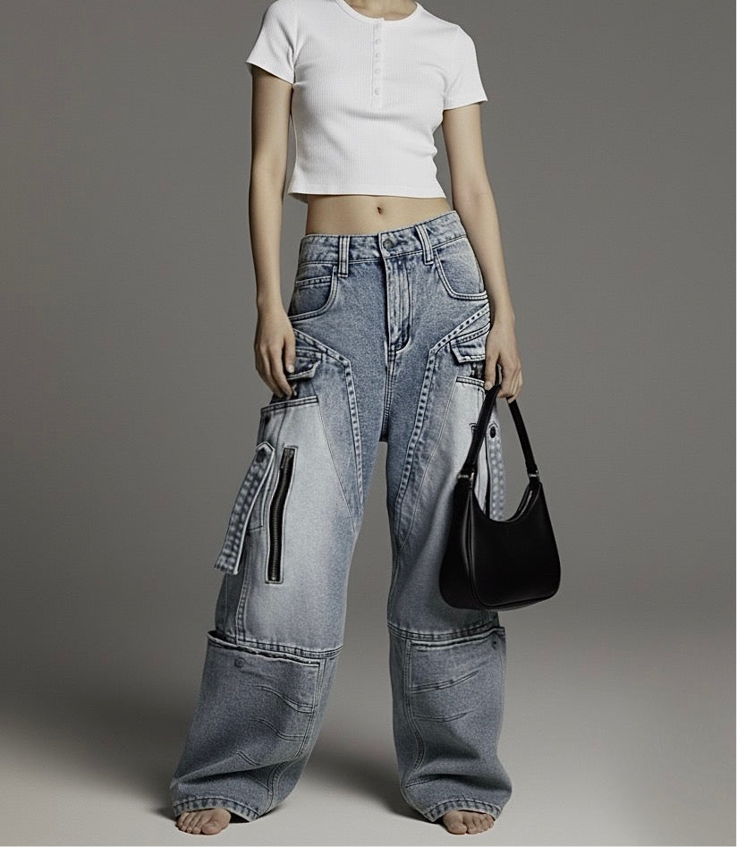 Street Style High-Quality Heavy-Washed Denim Long Pants