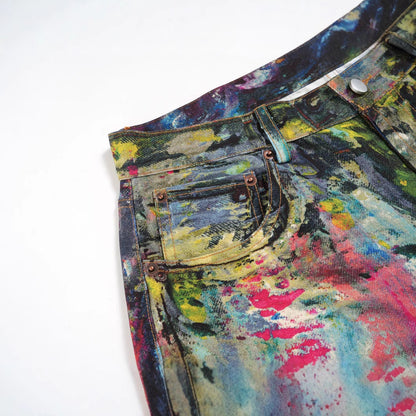 Retro Heavy-Work Design Visual Illusion Print Paint Coating Straight Loose Wide-Leg Jeans for Men and Women