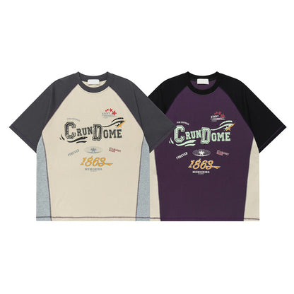 Short Sleeve T-Shirt Unisex Color Block Letter Graffiti Couple