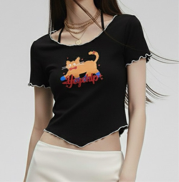 Short Sleeve T-Shirt Women Short Slim Fit Versatile Sweet and Spicy Top