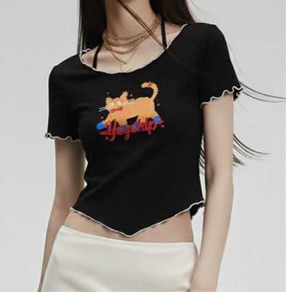 Short Sleeve T-Shirt Women Short Slim Fit Versatile Sweet and Spicy Top