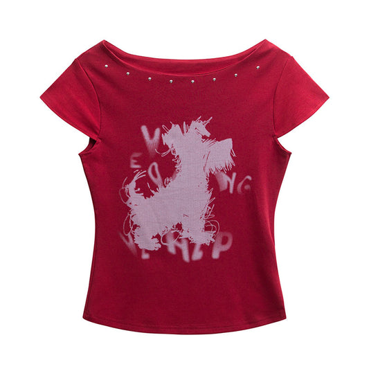 Summer New Slim Off-Shoulder  Crewneck One-Shoulder T-Shirt