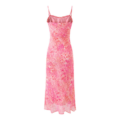 Strap lace printed long skirt dress