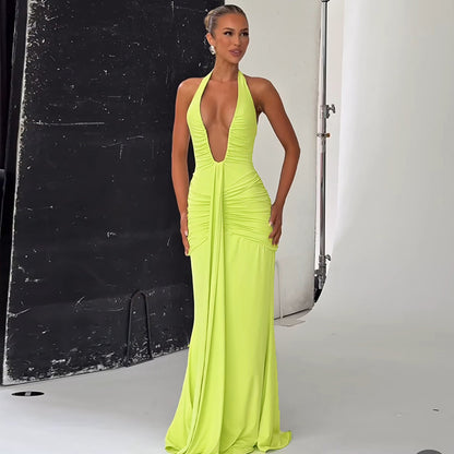 Women's  Pure Color Halter Sleeveless Backless Sexy Dress
