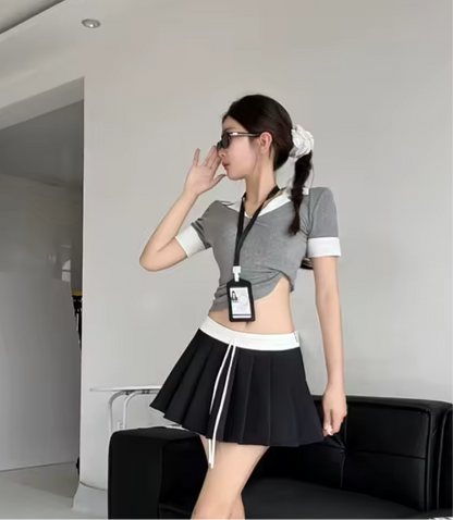 High waisted A-line short skirt pleated skirt tennis skirt