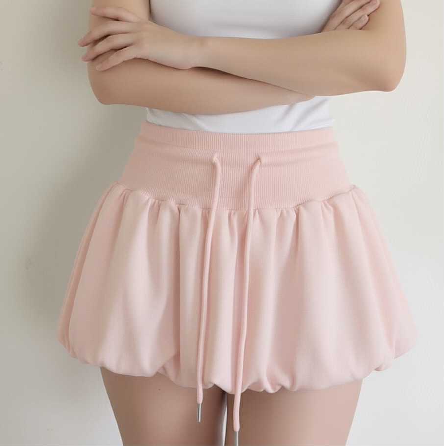 Drawstring flower bud fluffy short skirt half skirt